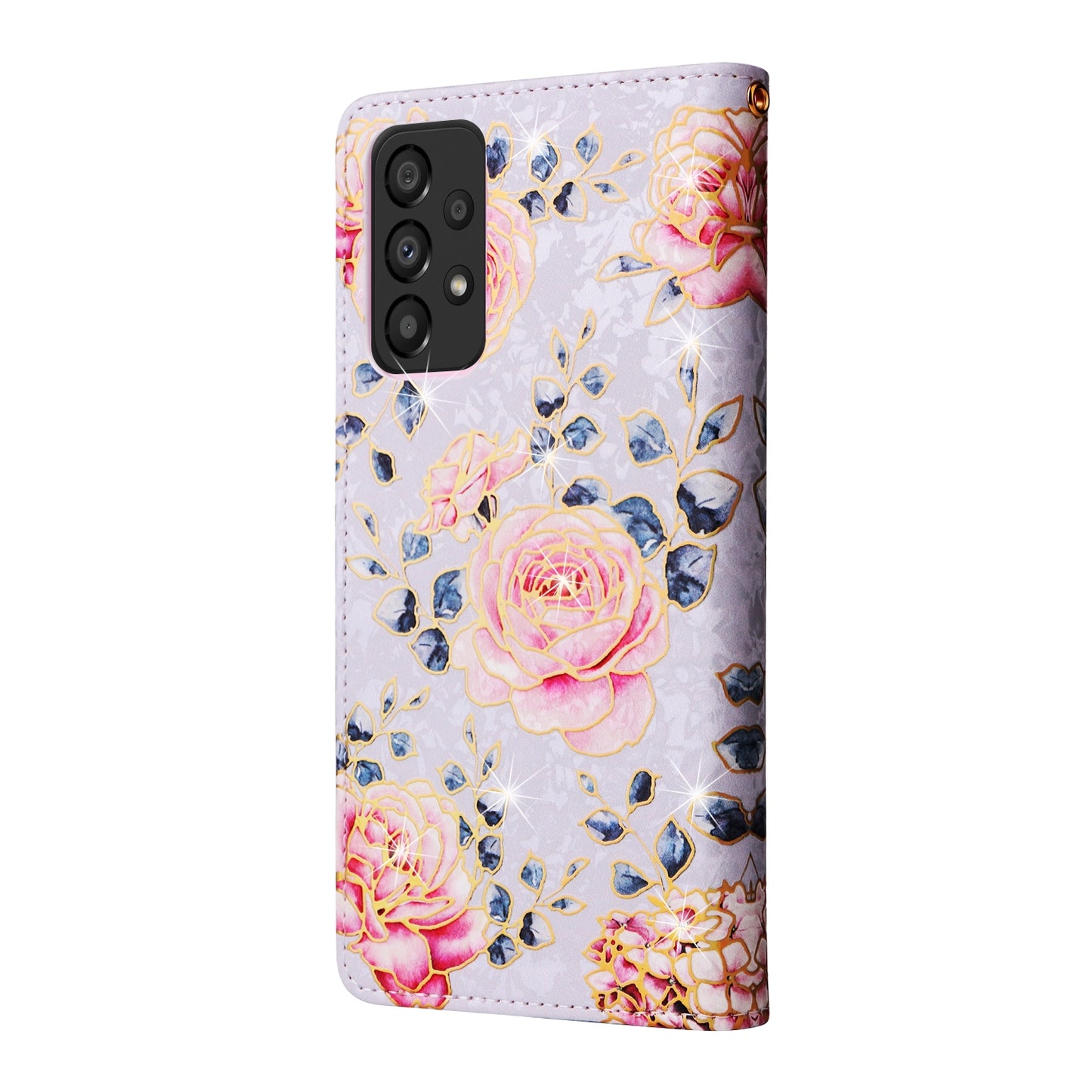 Samsung Galaxy A33 5G Luxury Bronzing Leather Case - Floral RFID Wallet Cover with Stand & Card Slots