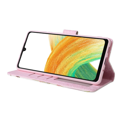 Samsung Galaxy A33 5G Luxury Bronzing Leather Case - Floral RFID Wallet Cover with Stand & Card Slots