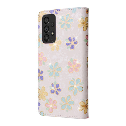 Samsung Galaxy A33 5G Luxury Bronzing Leather Case - Floral RFID Wallet Cover with Stand & Card Slots