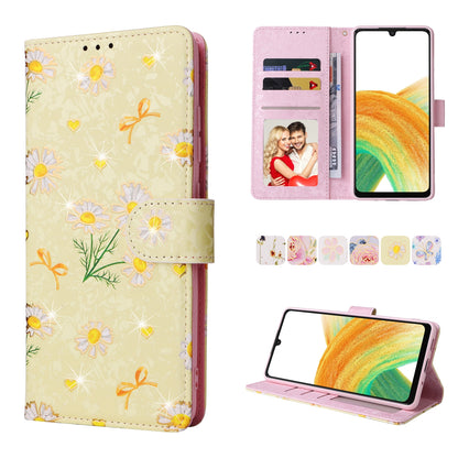 Samsung Galaxy A33 5G Luxury Bronzing Leather Case - Floral RFID Wallet Cover with Stand & Card Slots