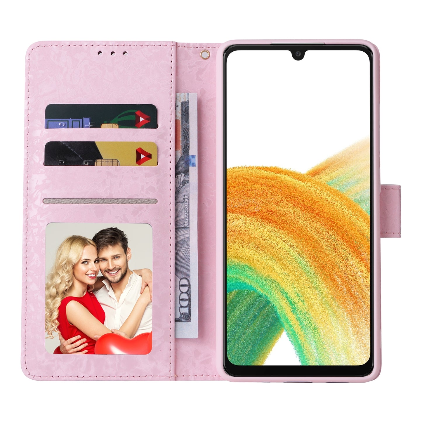 Samsung Galaxy A33 5G Luxury Bronzing Leather Case - Floral RFID Wallet Cover with Stand & Card Slots