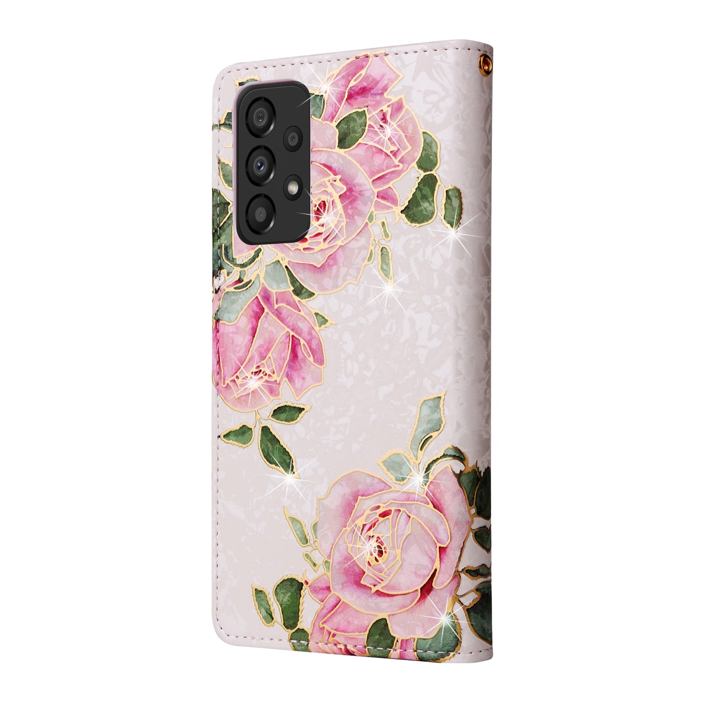 Samsung Galaxy A33 5G Luxury Bronzing Leather Case - Floral RFID Wallet Cover with Stand & Card Slots