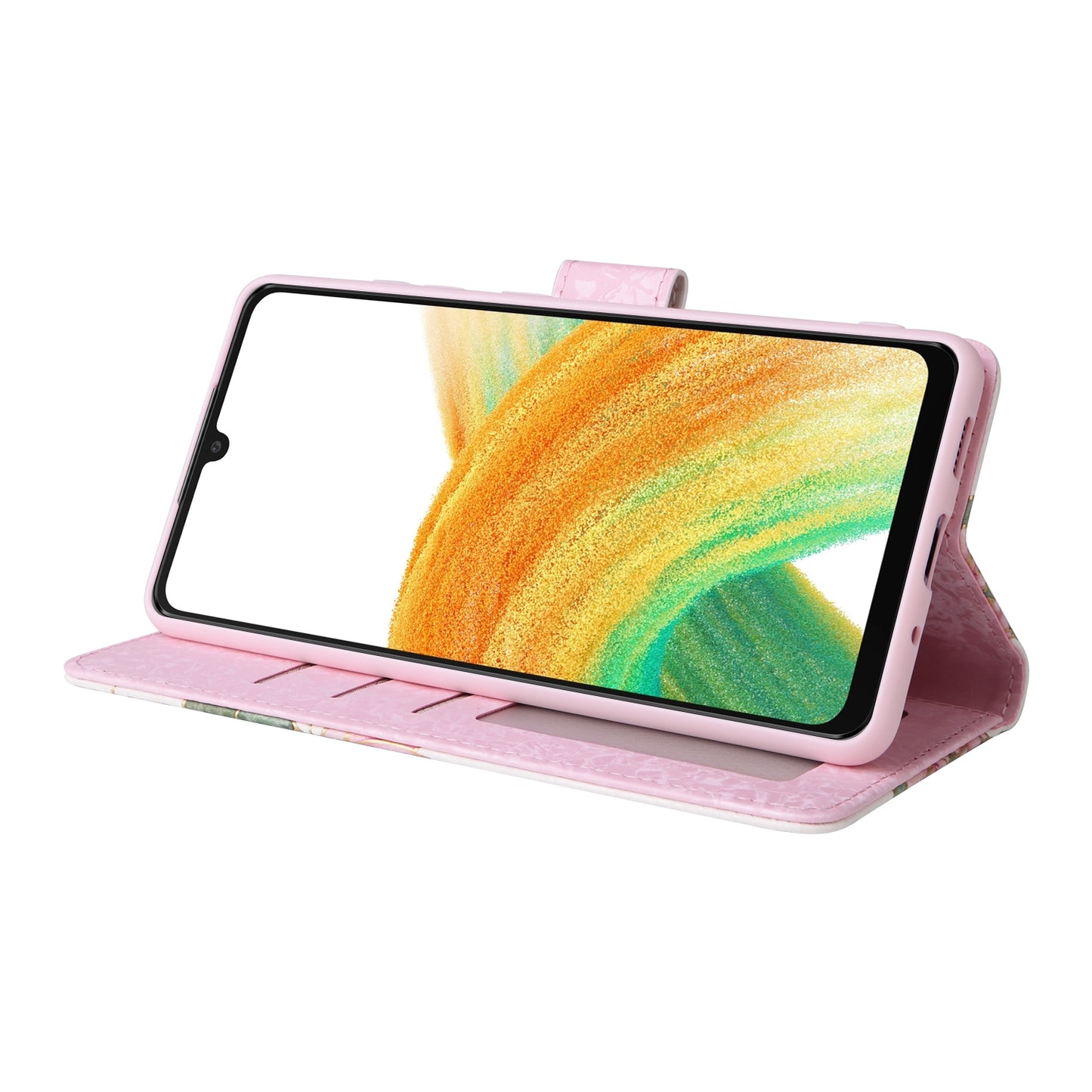 Samsung Galaxy A33 5G Luxury Bronzing Leather Case - Floral RFID Wallet Cover with Stand & Card Slots