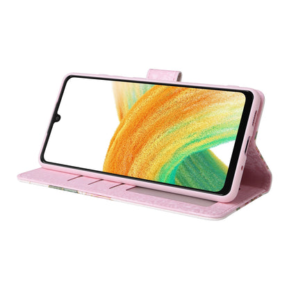 Samsung Galaxy A33 5G Luxury Bronzing Leather Case - Floral RFID Wallet Cover with Stand & Card Slots