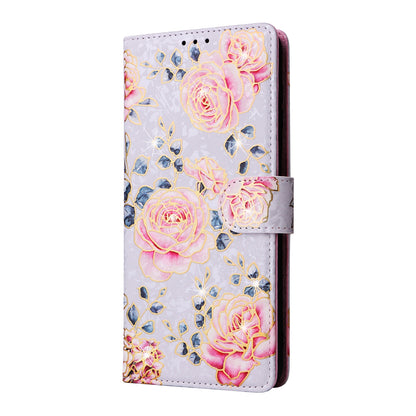 Samsung Galaxy A32 5G Luxury Bronzing Leather Case - Floral RFID Wallet Cover with Stand & Card Slots