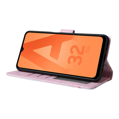 Samsung Galaxy A32 5G Luxury Bronzing Leather Case - Floral RFID Wallet Cover with Stand & Card Slots
