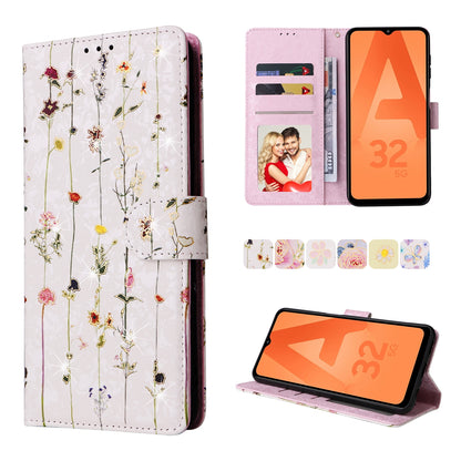Samsung Galaxy A32 5G Luxury Bronzing Leather Case - Floral RFID Wallet Cover with Stand & Card Slots