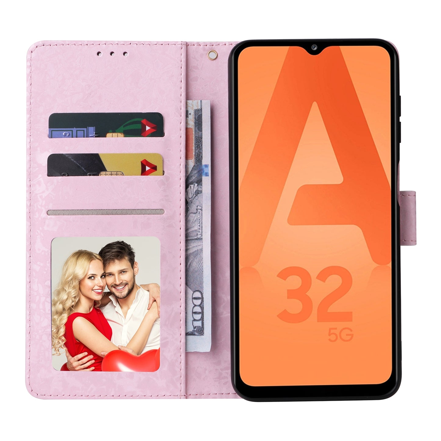 Samsung Galaxy A32 5G Luxury Bronzing Leather Case - Floral RFID Wallet Cover with Stand & Card Slots