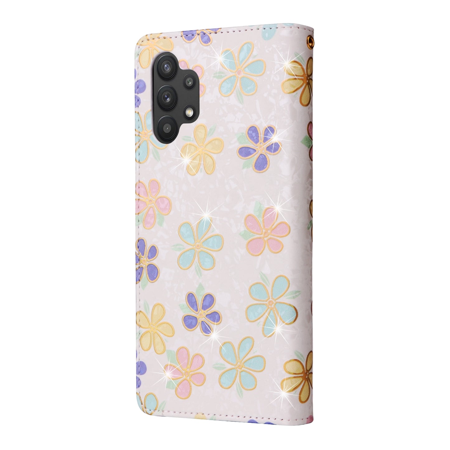 Samsung Galaxy A32 5G Luxury Bronzing Leather Case - Floral RFID Wallet Cover with Stand & Card Slots
