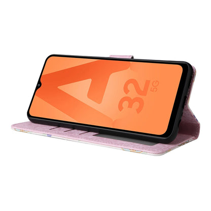 Samsung Galaxy A32 5G Luxury Bronzing Leather Case - Floral RFID Wallet Cover with Stand & Card Slots