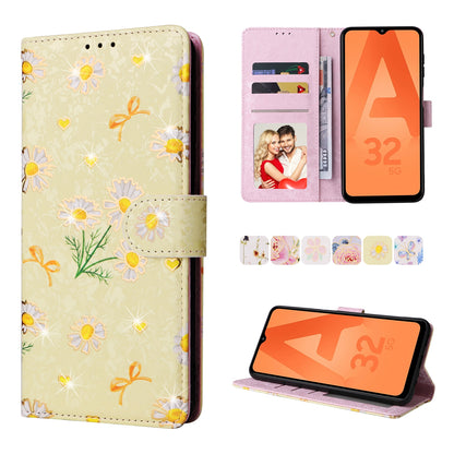 Samsung Galaxy A32 5G Luxury Bronzing Leather Case - Floral RFID Wallet Cover with Stand & Card Slots