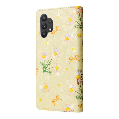 Samsung Galaxy A32 5G Luxury Bronzing Leather Case - Floral RFID Wallet Cover with Stand & Card Slots