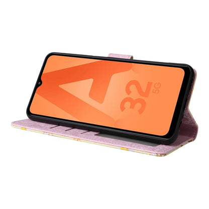 Samsung Galaxy A32 5G Luxury Bronzing Leather Case - Floral RFID Wallet Cover with Stand & Card Slots