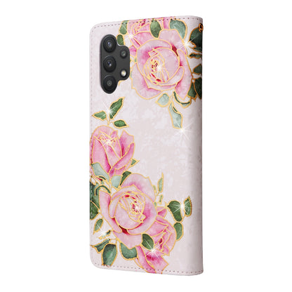 Samsung Galaxy A32 5G Luxury Bronzing Leather Case - Floral RFID Wallet Cover with Stand & Card Slots