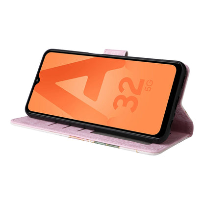 Samsung Galaxy A32 5G Luxury Bronzing Leather Case - Floral RFID Wallet Cover with Stand & Card Slots