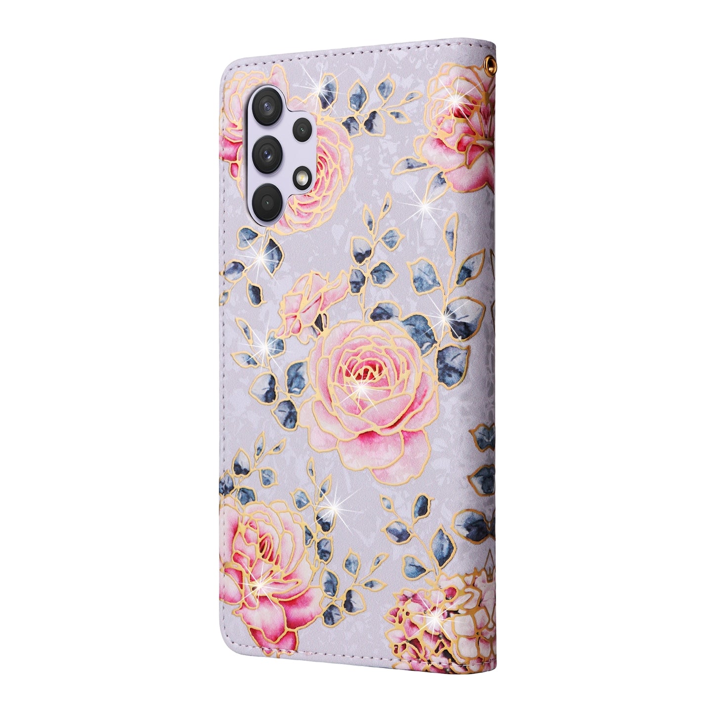 Samsung Galaxy A32 4G Luxury Bronzing Leather Case - Floral RFID Wallet Cover with Stand & Card Slots