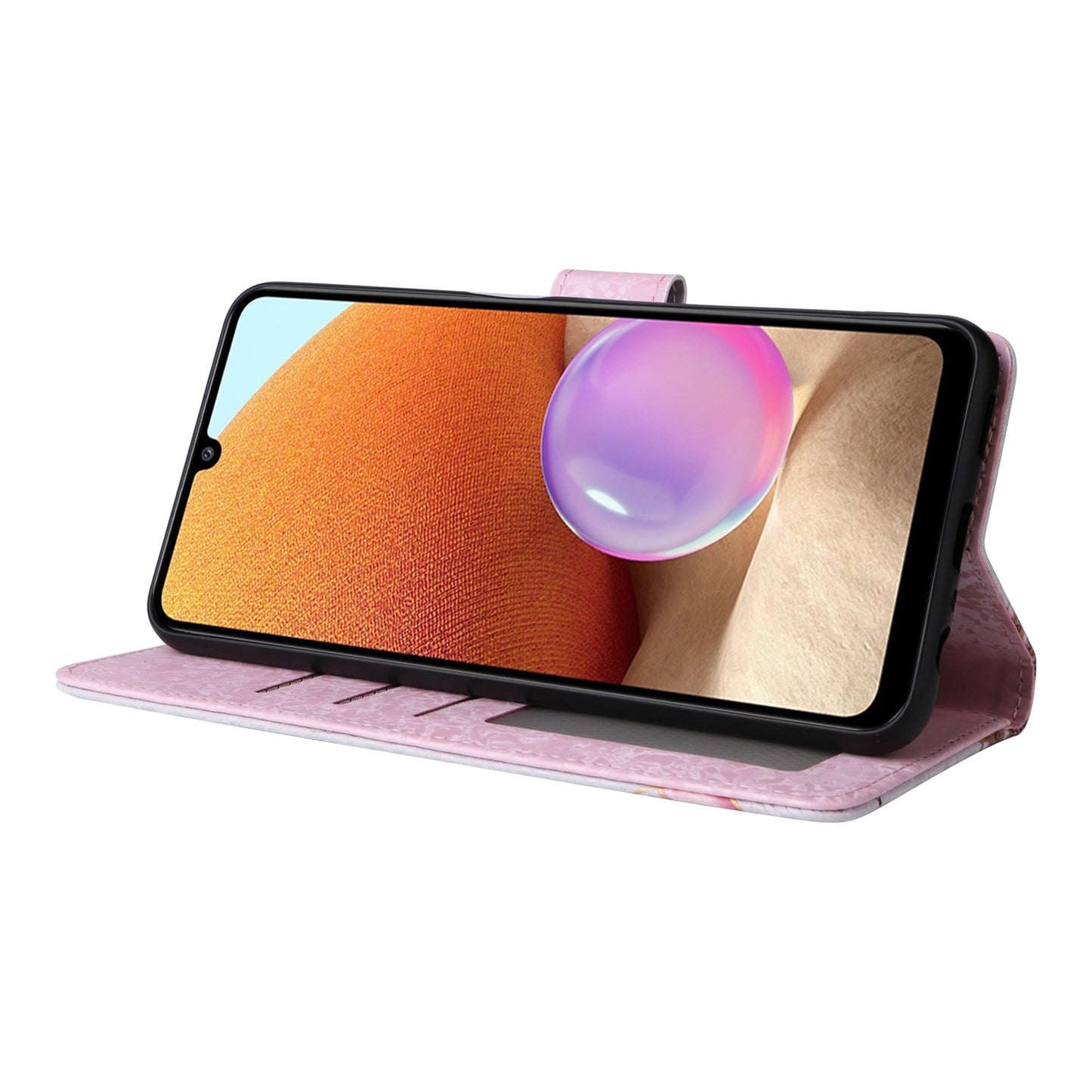 Samsung Galaxy A32 4G Luxury Bronzing Leather Case - Floral RFID Wallet Cover with Stand & Card Slots