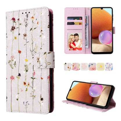 Samsung Galaxy A32 4G Luxury Bronzing Leather Case - Floral RFID Wallet Cover with Stand & Card Slots