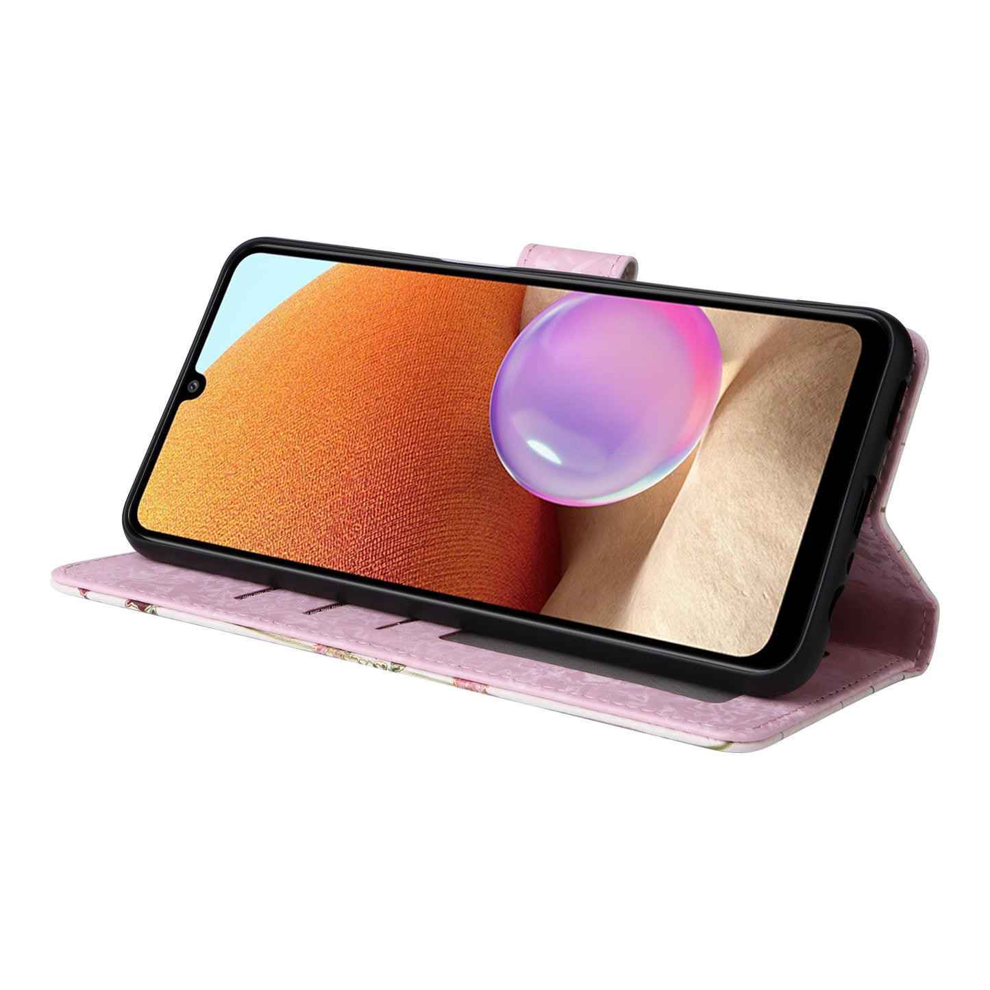 Samsung Galaxy A32 4G Luxury Bronzing Leather Case - Floral RFID Wallet Cover with Stand & Card Slots