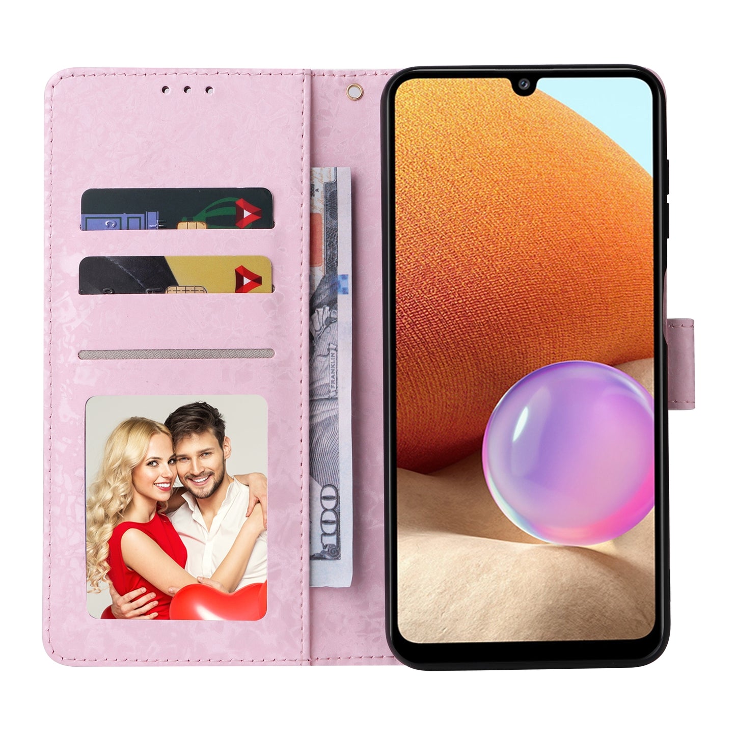 Samsung Galaxy A32 4G Luxury Bronzing Leather Case - Floral RFID Wallet Cover with Stand & Card Slots