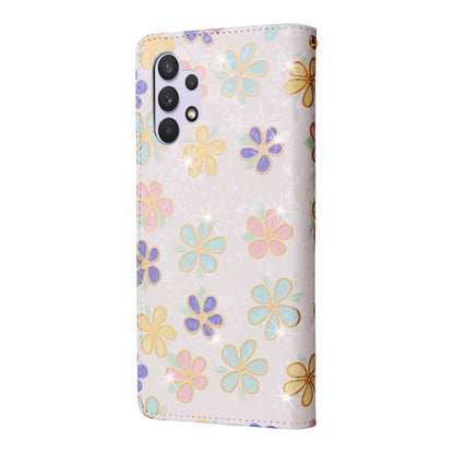 Samsung Galaxy A32 4G Luxury Bronzing Leather Case - Floral RFID Wallet Cover with Stand & Card Slots