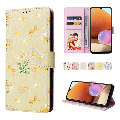 Samsung Galaxy A32 4G Luxury Bronzing Leather Case - Floral RFID Wallet Cover with Stand & Card Slots