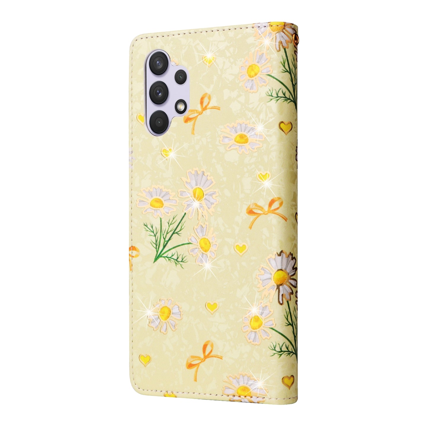 Samsung Galaxy A32 4G Luxury Bronzing Leather Case - Floral RFID Wallet Cover with Stand & Card Slots