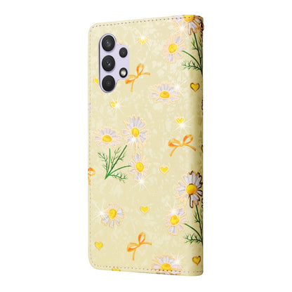 Samsung Galaxy A32 4G Luxury Bronzing Leather Case - Floral RFID Wallet Cover with Stand & Card Slots