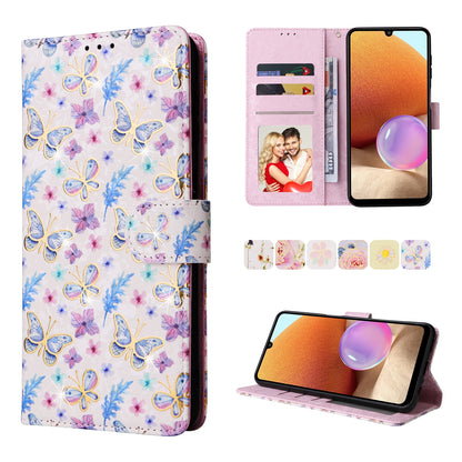 Samsung Galaxy A32 4G Luxury Bronzing Leather Case - Floral RFID Wallet Cover with Stand & Card Slots