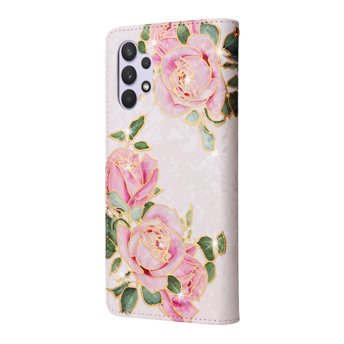 Samsung Galaxy A32 4G Luxury Bronzing Leather Case - Floral RFID Wallet Cover with Stand & Card Slots