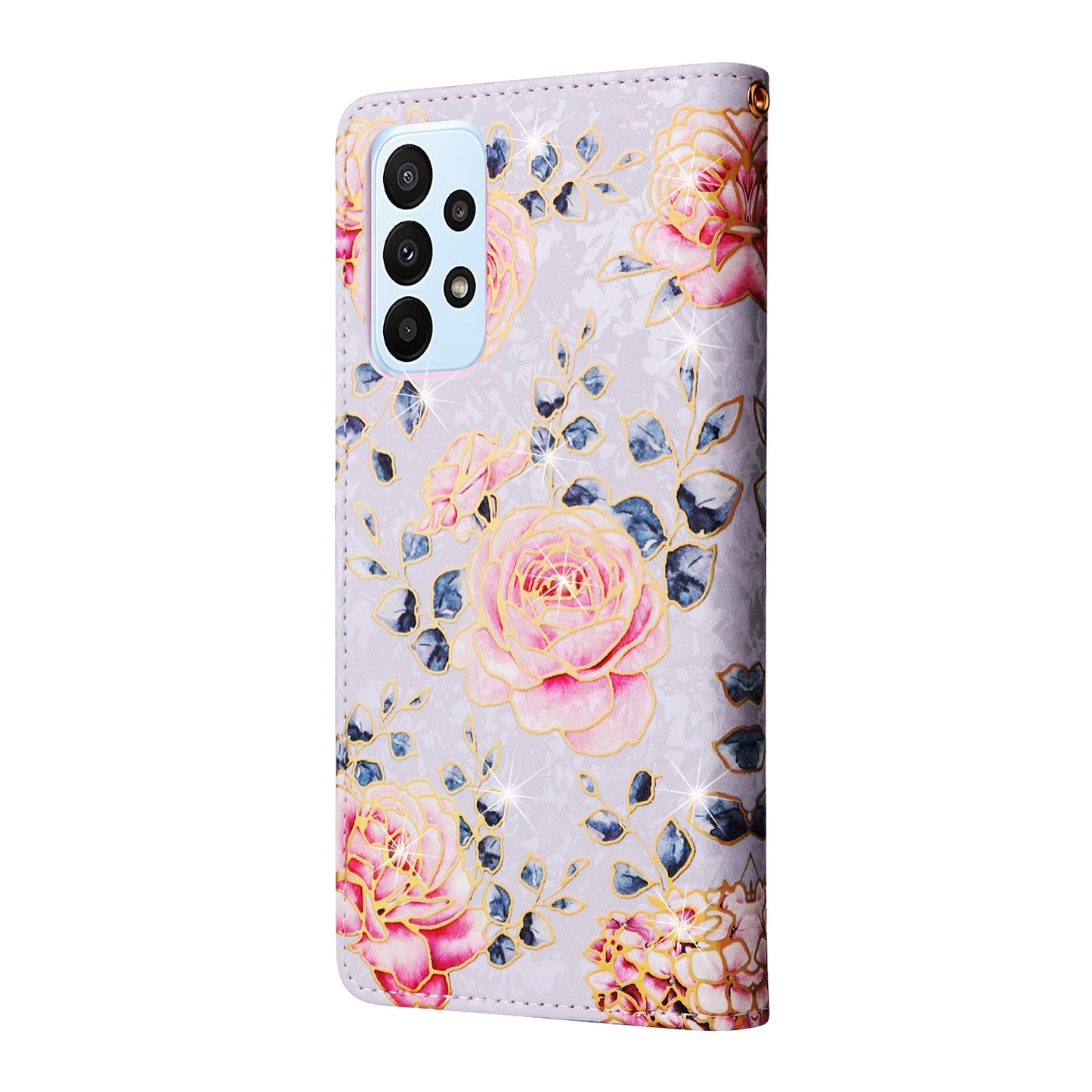 Samsung Galaxy A23 4G Luxury Bronzing Leather Case - Floral RFID Wallet Cover with Stand & Card Slots