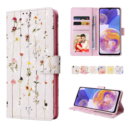 Samsung Galaxy A23 4G Luxury Bronzing Leather Case - Floral RFID Wallet Cover with Stand & Card Slots