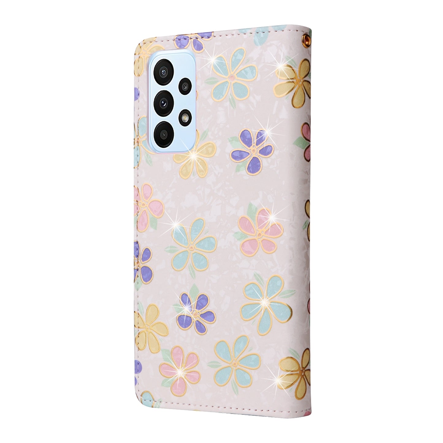Samsung Galaxy A23 4G Luxury Bronzing Leather Case - Floral RFID Wallet Cover with Stand & Card Slots