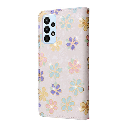 Samsung Galaxy A23 4G Luxury Bronzing Leather Case - Floral RFID Wallet Cover with Stand & Card Slots