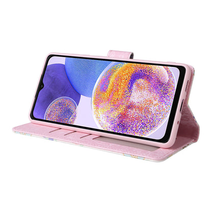 Samsung Galaxy A23 4G Luxury Bronzing Leather Case - Floral RFID Wallet Cover with Stand & Card Slots