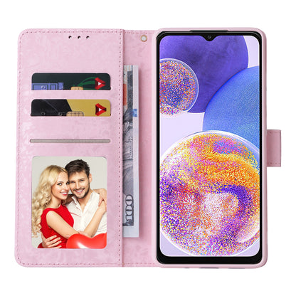 Samsung Galaxy A23 4G Luxury Bronzing Leather Case - Floral RFID Wallet Cover with Stand & Card Slots