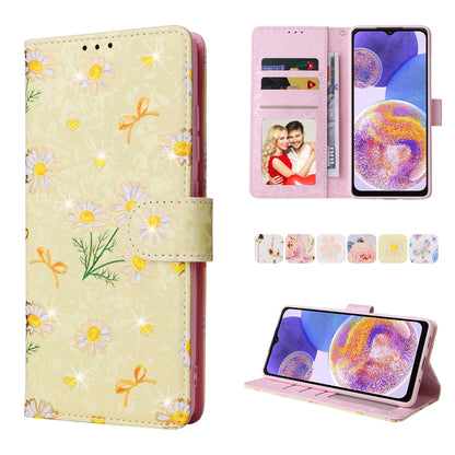 Samsung Galaxy A23 4G Luxury Bronzing Leather Case - Floral RFID Wallet Cover with Stand & Card Slots
