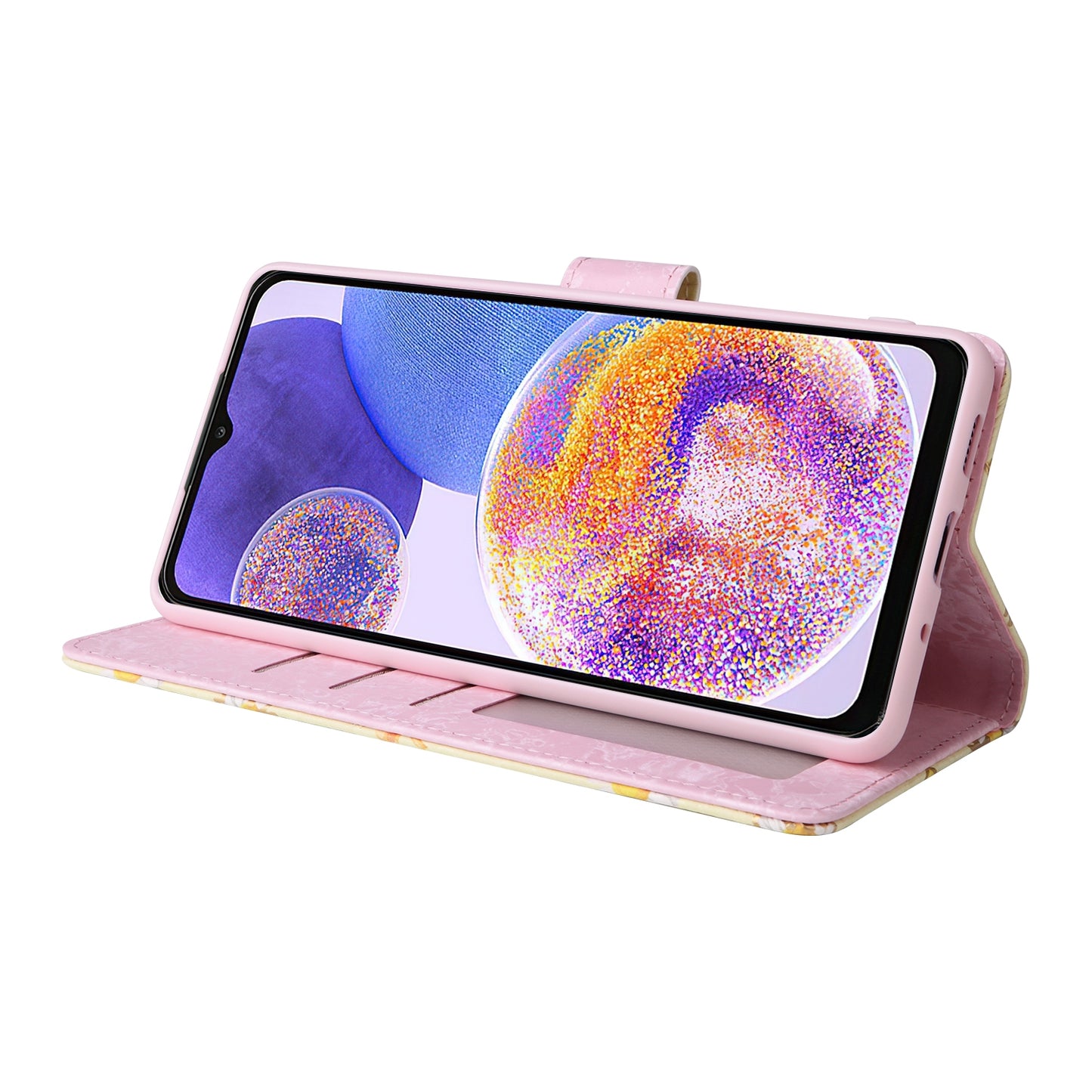 Samsung Galaxy A23 4G Luxury Bronzing Leather Case - Floral RFID Wallet Cover with Stand & Card Slots