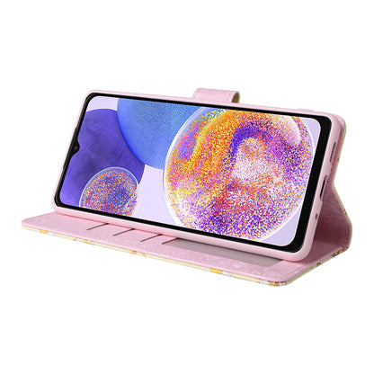 Samsung Galaxy A23 4G Luxury Bronzing Leather Case - Floral RFID Wallet Cover with Stand & Card Slots
