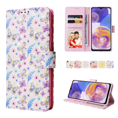 Samsung Galaxy A23 4G Luxury Bronzing Leather Case - Floral RFID Wallet Cover with Stand & Card Slots