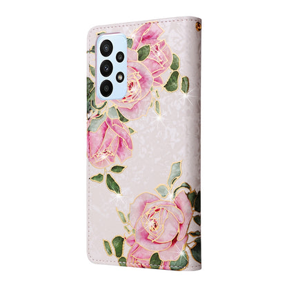 Samsung Galaxy A23 4G Luxury Bronzing Leather Case - Floral RFID Wallet Cover with Stand & Card Slots