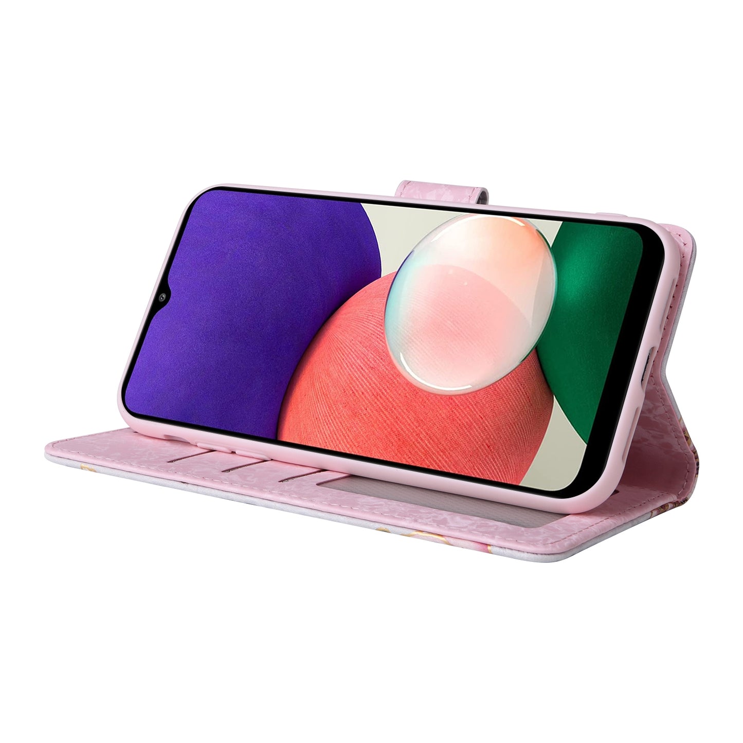 Samsung Galaxy A22 5G Luxury Bronzing Leather Case - Floral RFID Wallet Cover with Stand & Card Slots