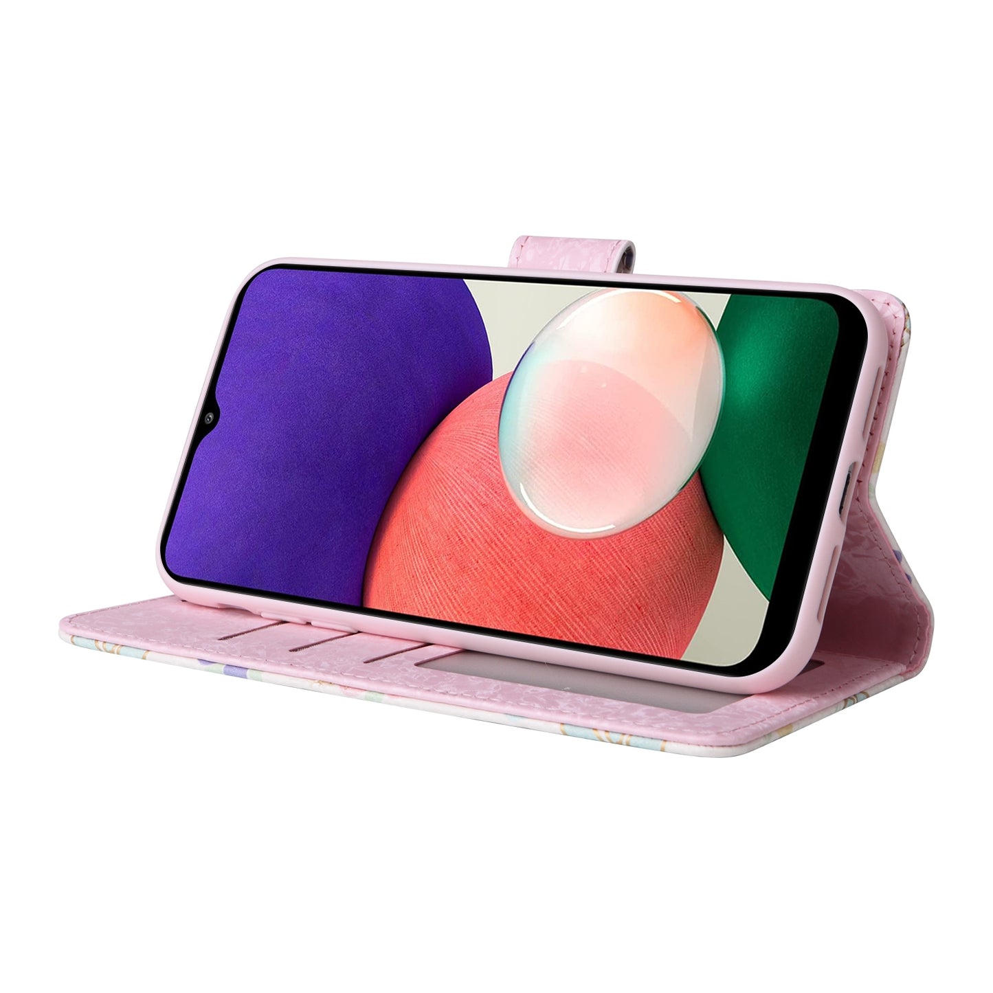 Samsung Galaxy A22 5G Luxury Bronzing Leather Case - Floral RFID Wallet Cover with Stand & Card Slots