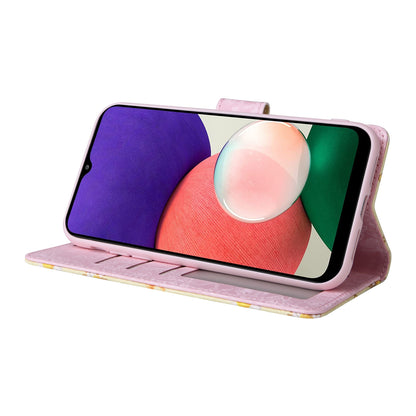 Samsung Galaxy A22 5G Luxury Bronzing Leather Case - Floral RFID Wallet Cover with Stand & Card Slots