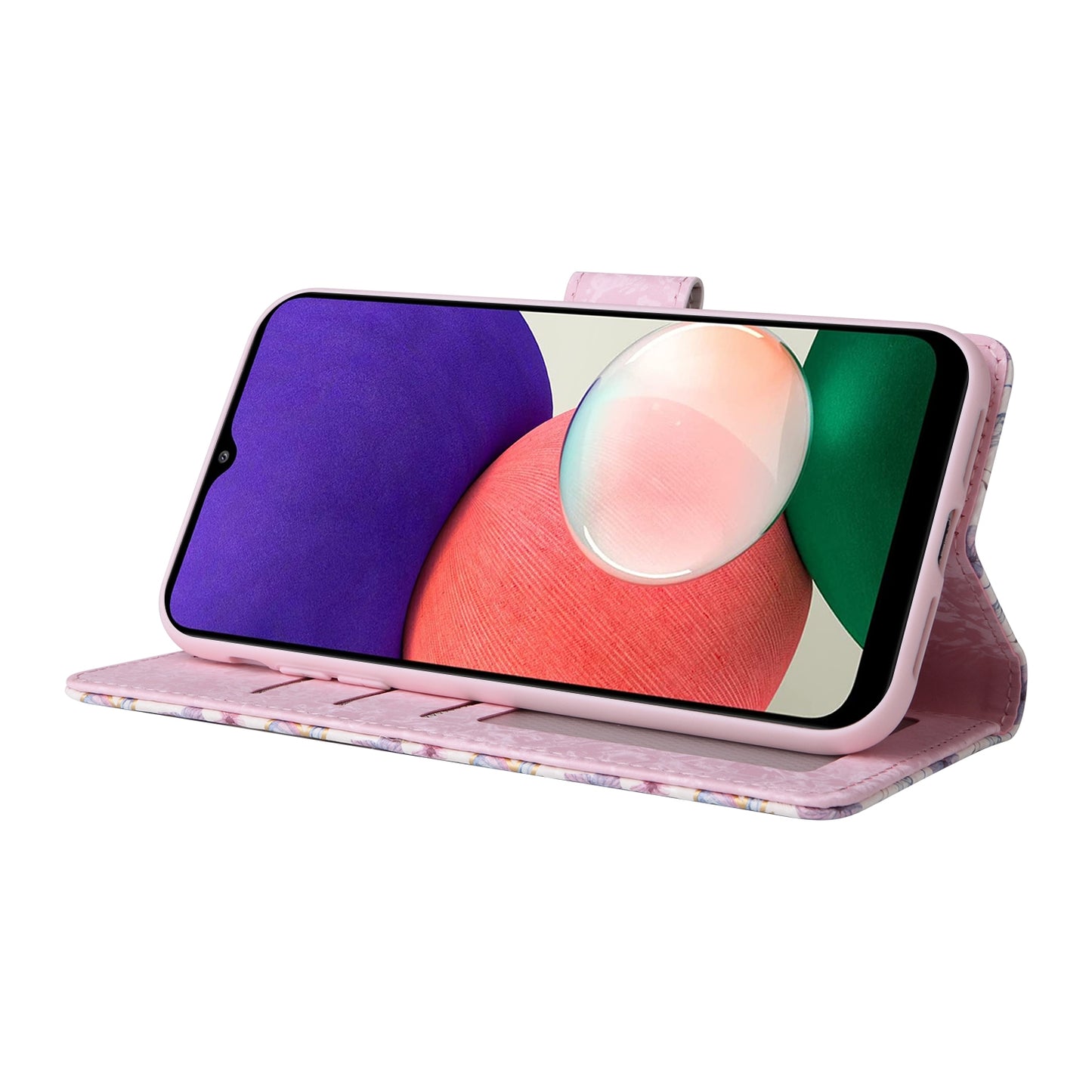 Samsung Galaxy A22 5G Luxury Bronzing Leather Case - Floral RFID Wallet Cover with Stand & Card Slots