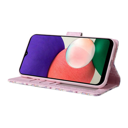 Samsung Galaxy A22 5G Luxury Bronzing Leather Case - Floral RFID Wallet Cover with Stand & Card Slots