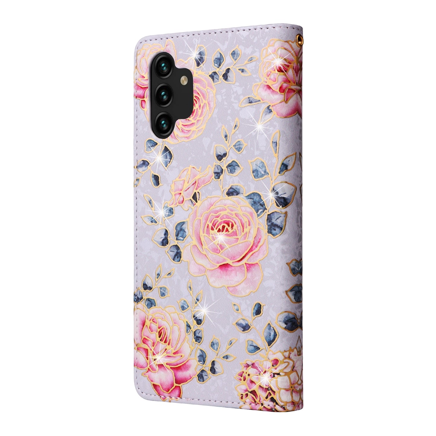 Samsung Galaxy A13 4G/5G Luxury Bronzing Leather Case - Floral RFID Wallet Cover with Stand & Card Slots