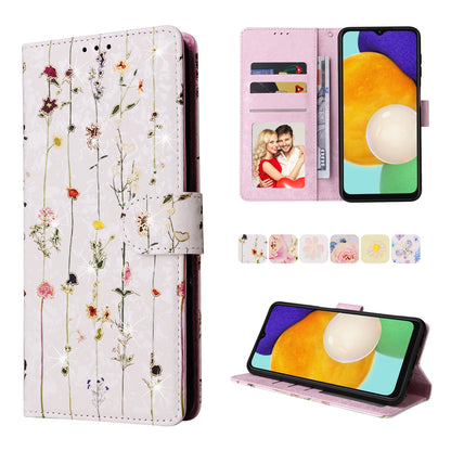Samsung Galaxy A13 4G/5G Luxury Bronzing Leather Case - Floral RFID Wallet Cover with Stand & Card Slots