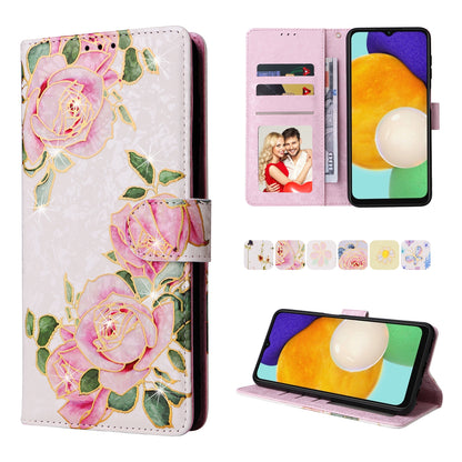 Samsung Galaxy A13 4G/5G Luxury Bronzing Leather Case - Floral RFID Wallet Cover with Stand & Card Slots