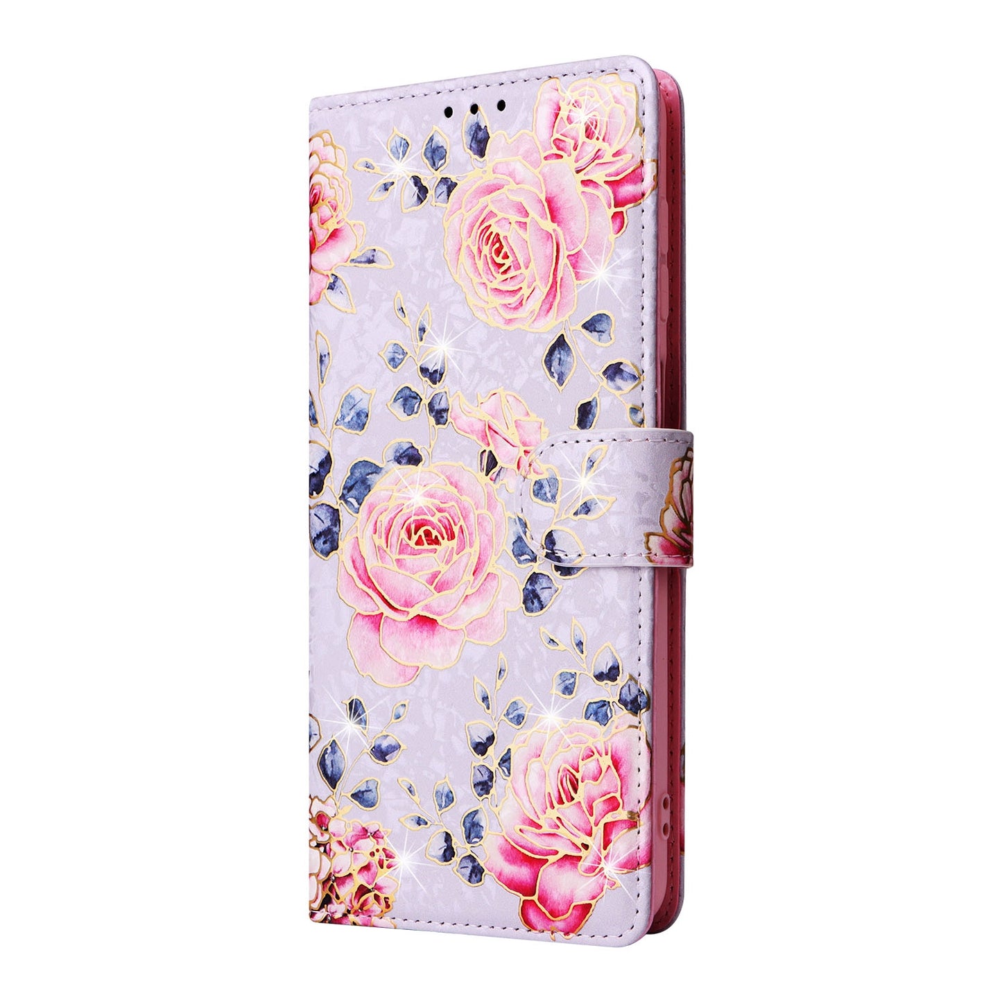 Samsung Galaxy A12 Luxury Bronzing Leather Case - Floral RFID Wallet Cover with Stand & Card Slots